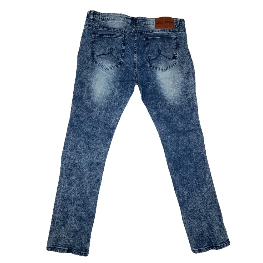 Rocawear Mens Biker Jeans 40x34 Fit 40x32 Acid Wash Moto Ribbed Denim Distressed